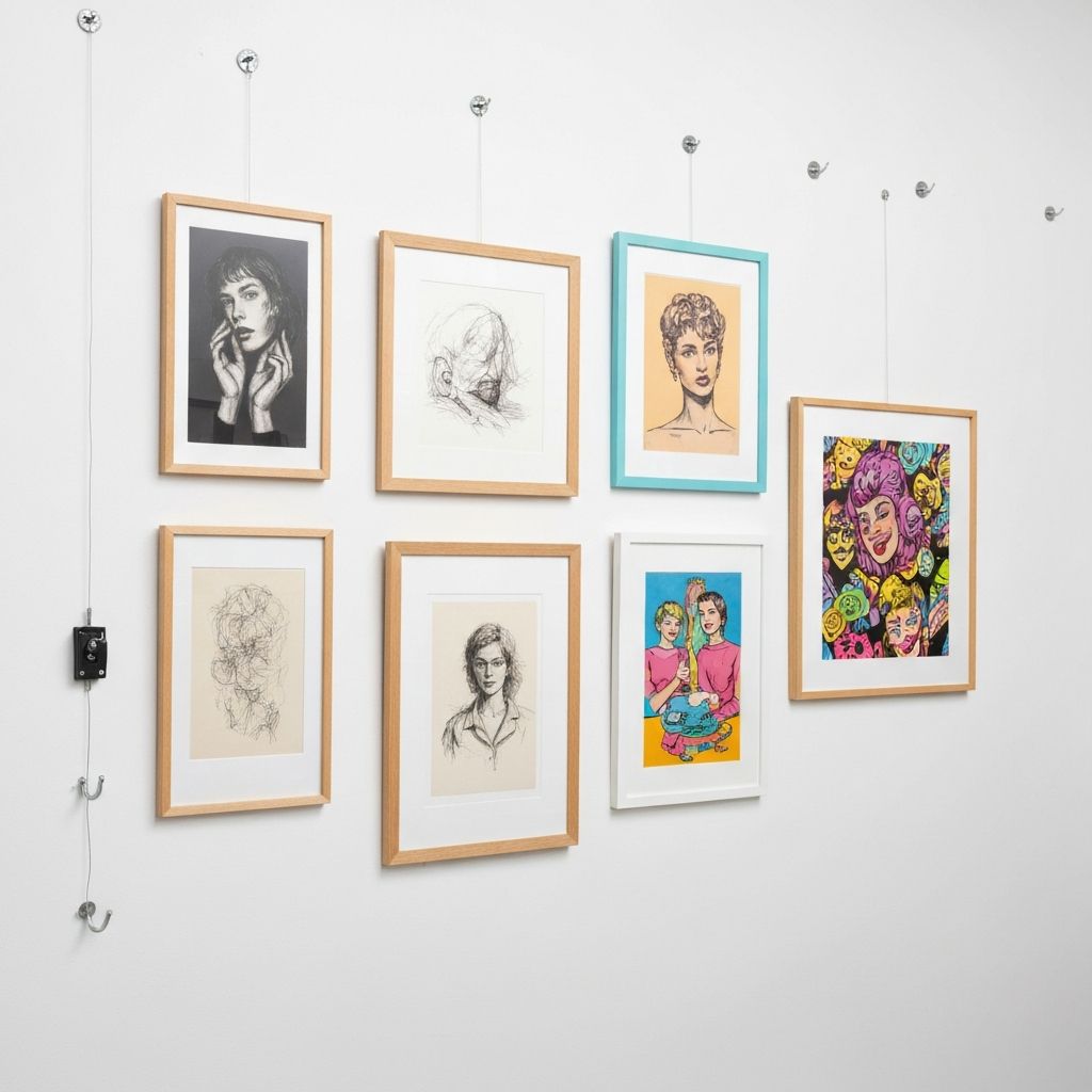 Verschiedene Aufhängungssysteme und Befestigungselemente an einer Werkstatt-Wand